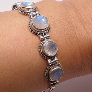 925 Bali AAA Rainbow  Moonstone Link Bracelet